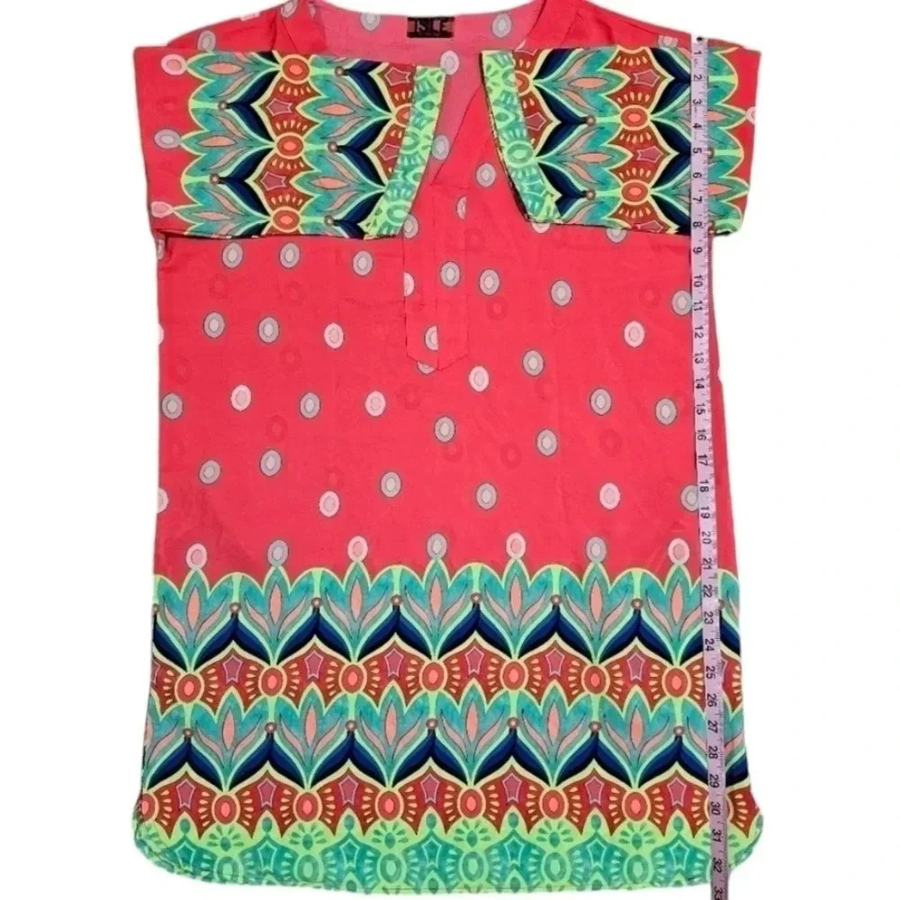 Isle by Melis Kozan M Coral Tunic Geometric Turkish Resort Wear Rare Statement - Picture 9 of 10